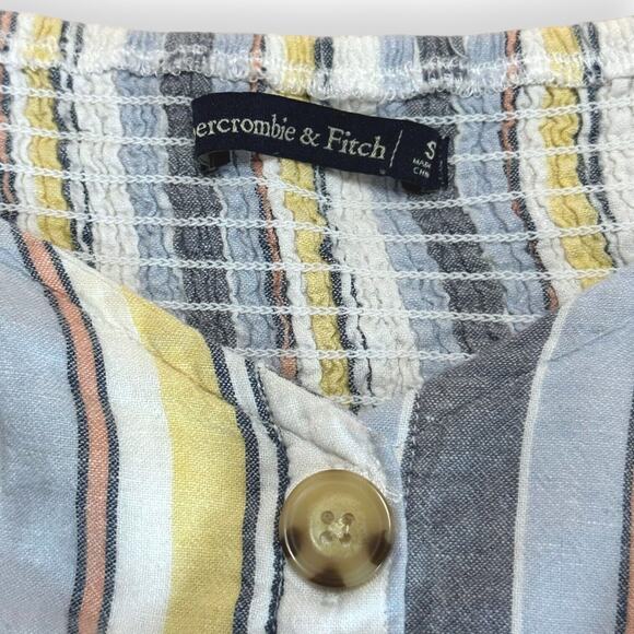 ABERCROMBIE Linen Blend Sweetheart Neck Crop Top Blouse Striped Smocked - Picture 8 of 10